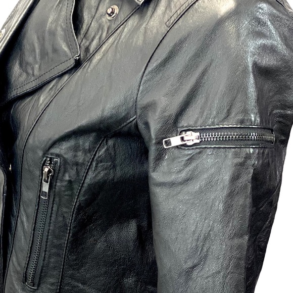 BB DAKOTA- Genuine Leather - Cropped 3/4 sleeve Moto jacket - Picture 4 of 10